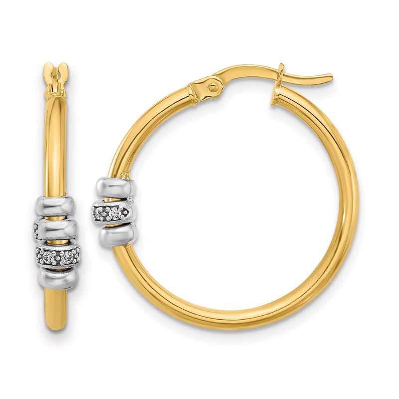 14K Two Tone Polished Cz Hoop Earrings
