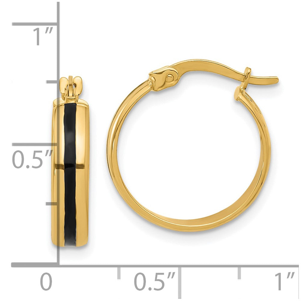 14K Yellow Gold Polished With Black Enamel Hoop Earrings