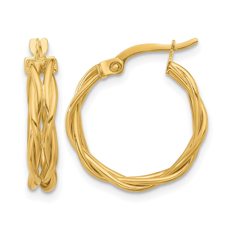 14K Yellow Gold Polished Braided Hoop Earrings