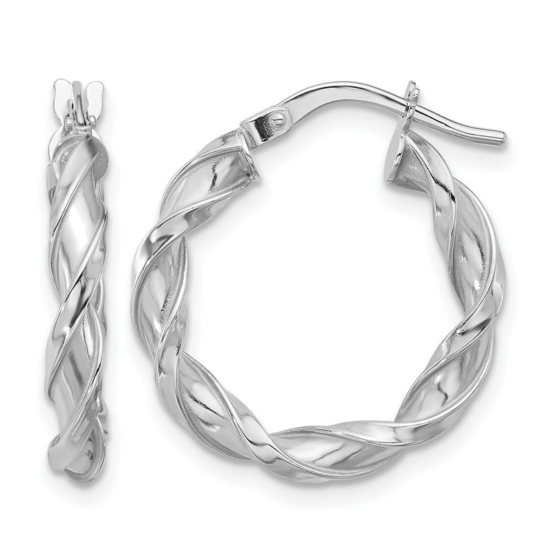 14K White Gold Polished Twisted Hoop Earrings