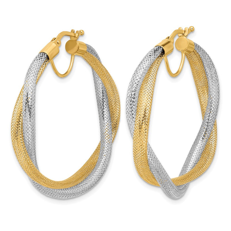 14K Yellow Gold Rhodium Braided Mesh Stretch Hoop Earrings
