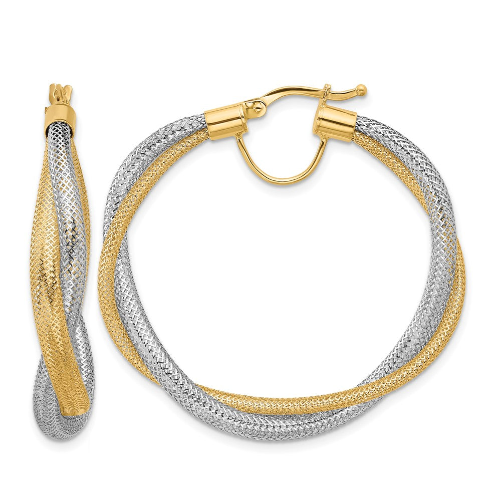 14K Yellow Gold Rhodium Braided Mesh Stretch Hoop Earrings
