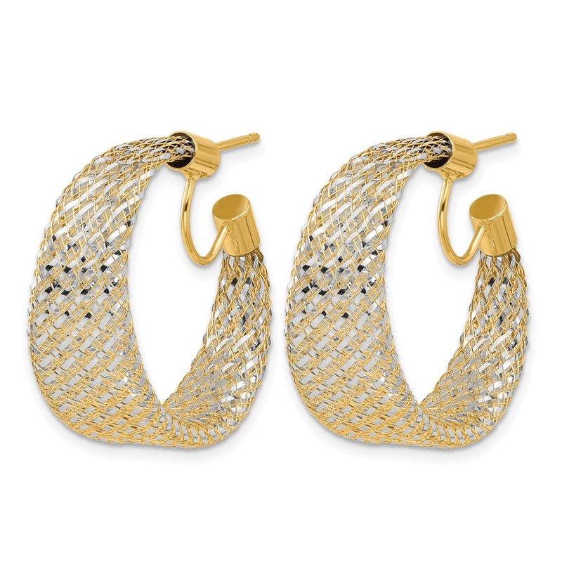 14K Yellow & Rhodium Braided Mesh Stretch Post Hoop Earrings