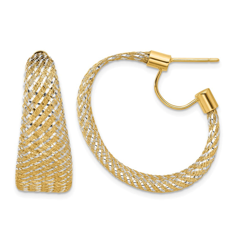 14K Yellow & Rhodium Braided Mesh Stretch Post Hoop Earrings