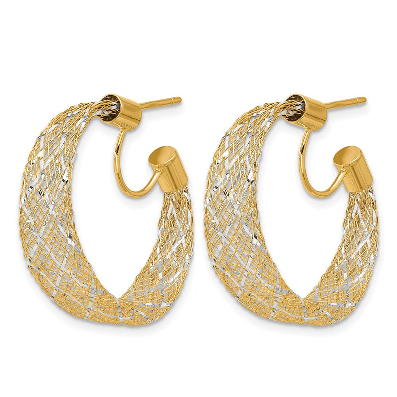 14K Yellow & Rhodium Braided Mesh Stretch Post Hoop Earrings