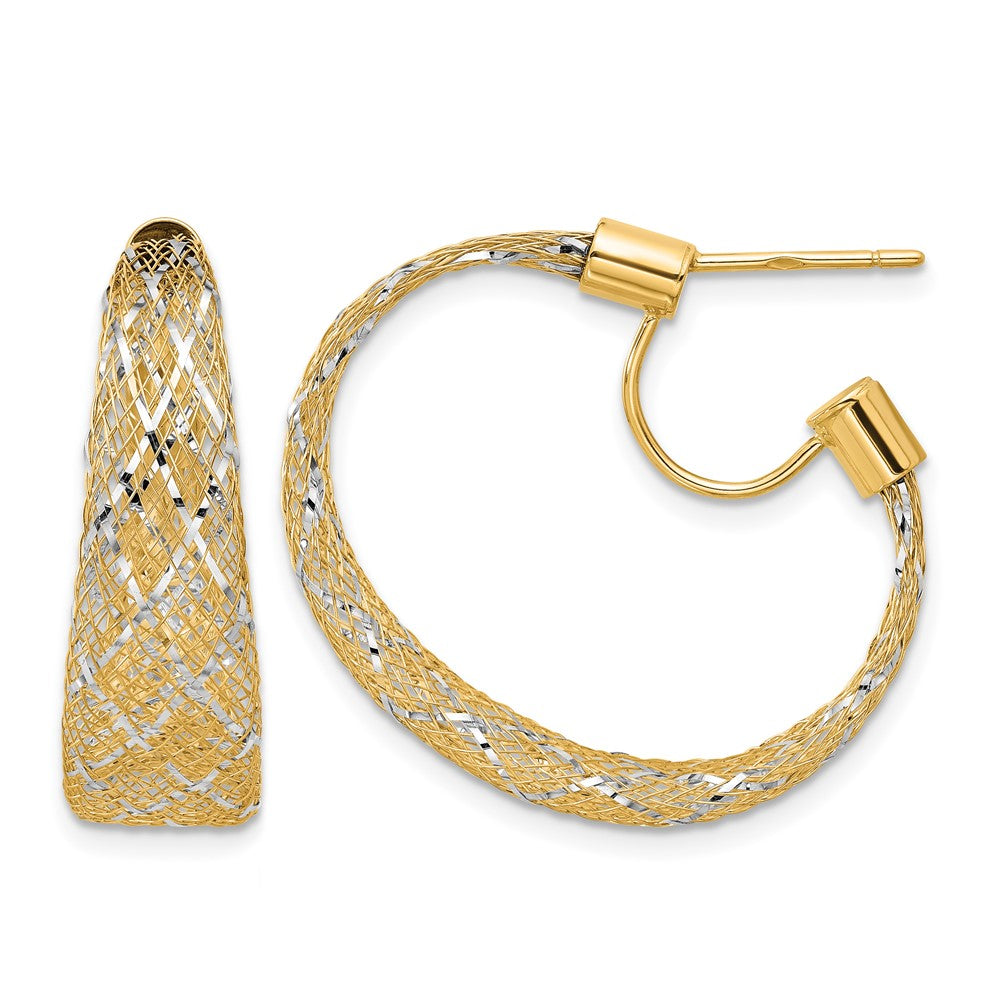14K Yellow & Rhodium Braided Mesh Stretch Post Hoop Earrings