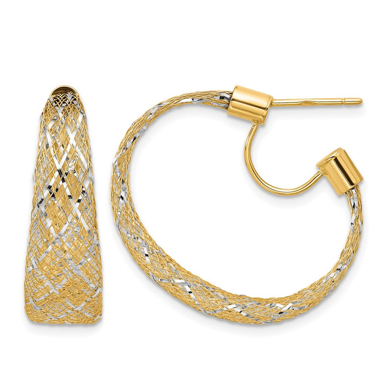 14K Yellow & Rhodium Braided Mesh Stretch Post Hoop Earrings
