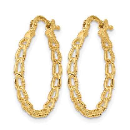 14K Yellow Gold Polished Curb Link Design Hoop Earrings