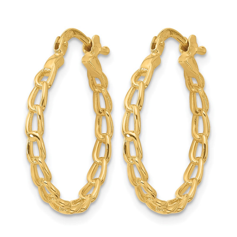 14K Yellow Gold Polished Curb Link Design Hoop Earrings