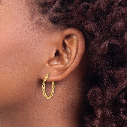 14K Yellow Gold Polished Curb Link Design Hoop Earrings