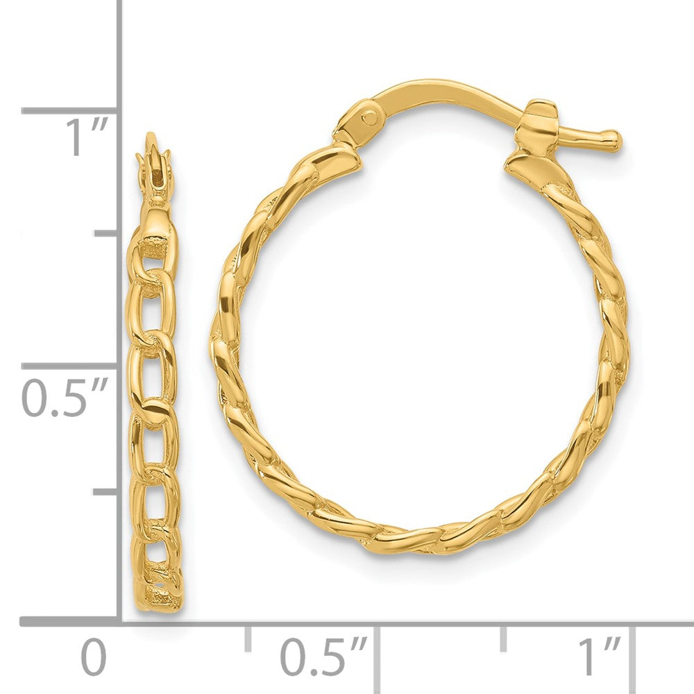 14K Yellow Gold Polished Curb Link Design Hoop Earrings