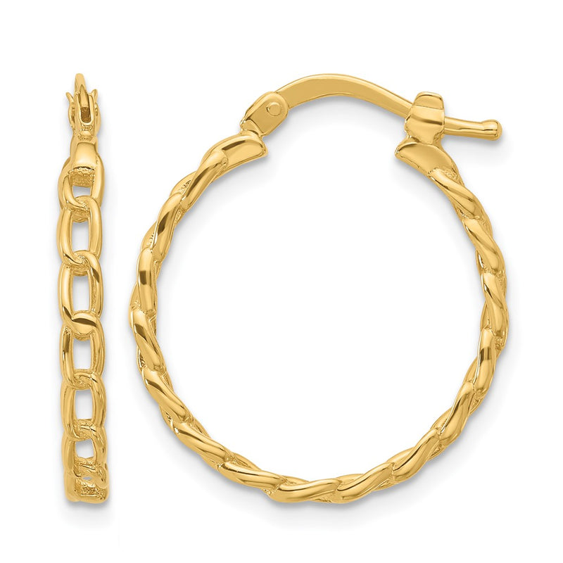 14K Yellow Gold Polished Curb Link Design Hoop Earrings