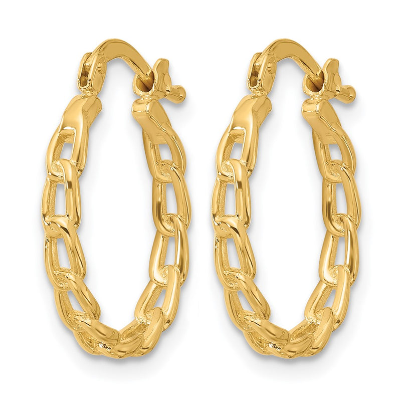 14K Yellow Gold Polished Curb Link Design Hoop Earrings