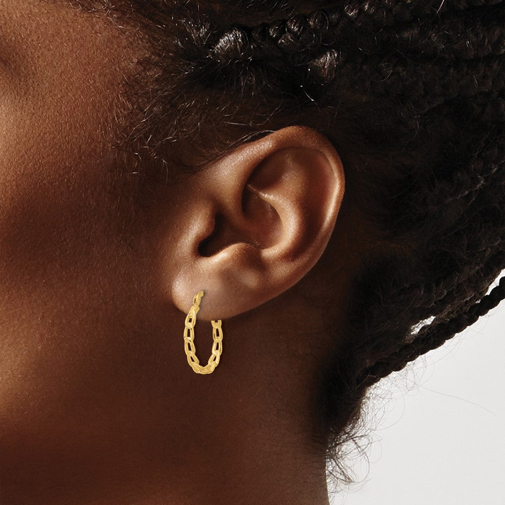 14K Yellow Gold Polished Curb Link Design Hoop Earrings