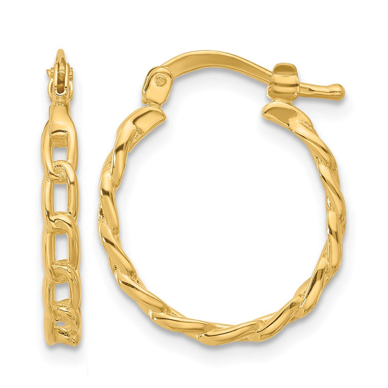 14K Yellow Gold Polished Curb Link Design Hoop Earrings
