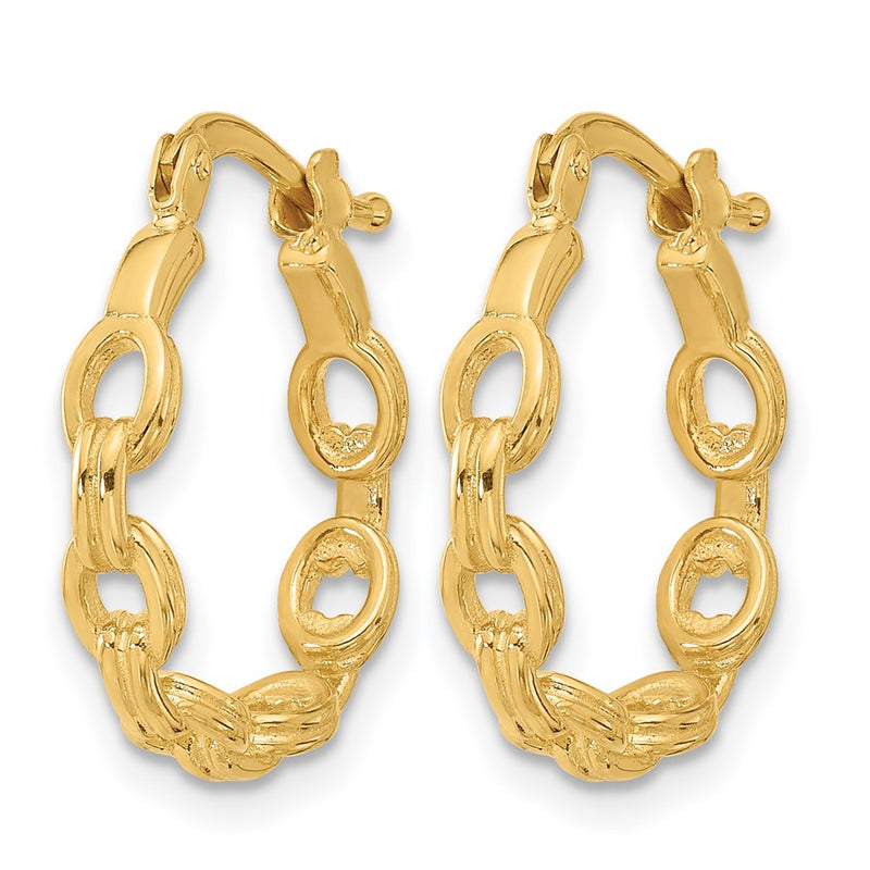 14K Yellow Gold Polished Link Design Hoop Earrings