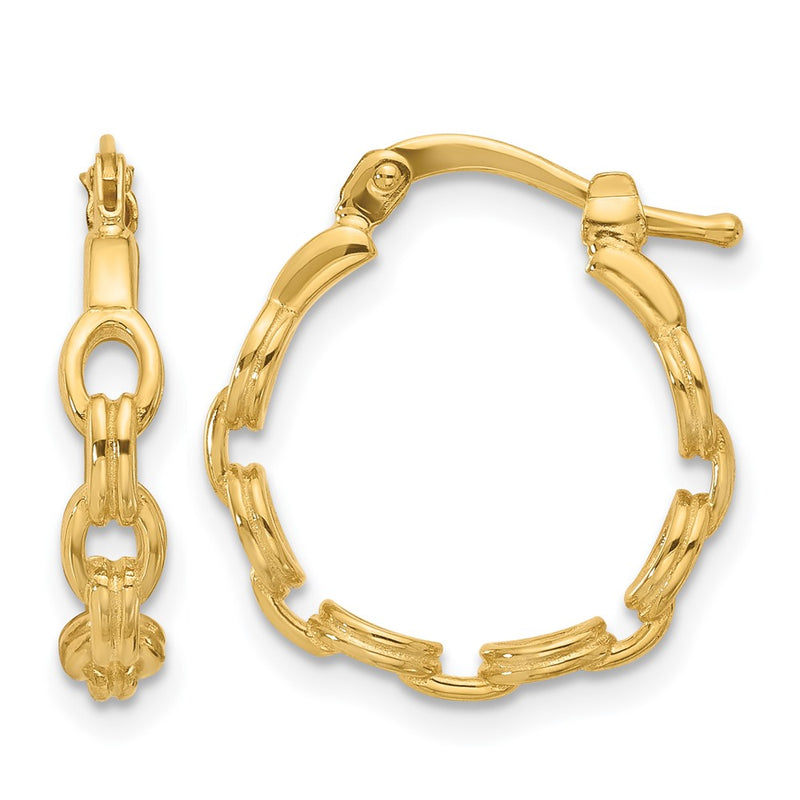 14K Yellow Gold Polished Link Design Hoop Earrings
