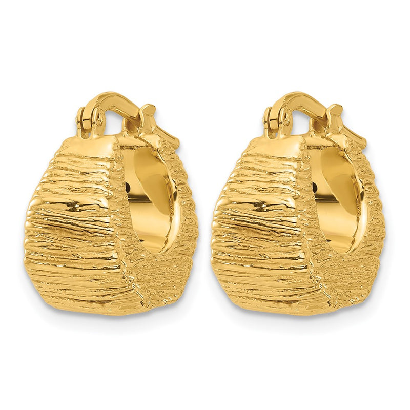 14K Yellow Gold Polished And Textured Hoop Earrings