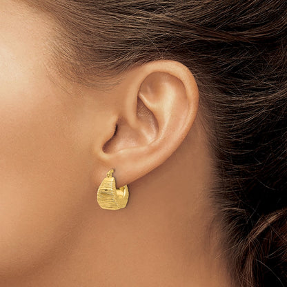 14K Yellow Gold Polished And Textured Hoop Earrings