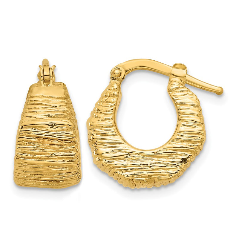 14K Yellow Gold Polished And Textured Hoop Earrings