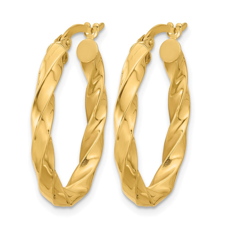 14K Yellow Gold Polished Twisted Oval Hoop Earrings