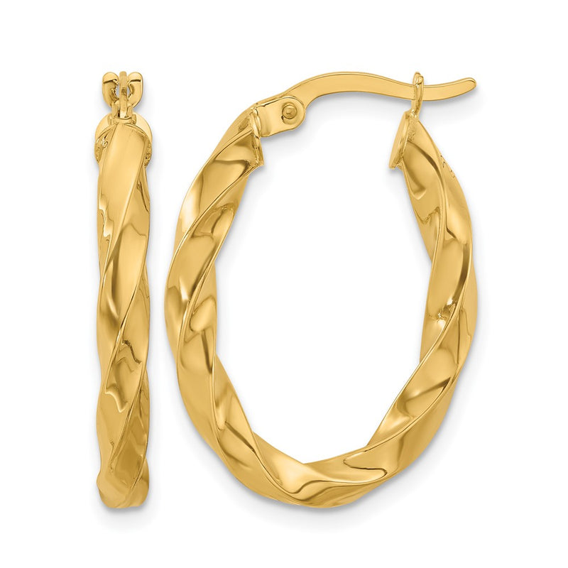 14K Yellow Gold Polished Twisted Oval Hoop Earrings