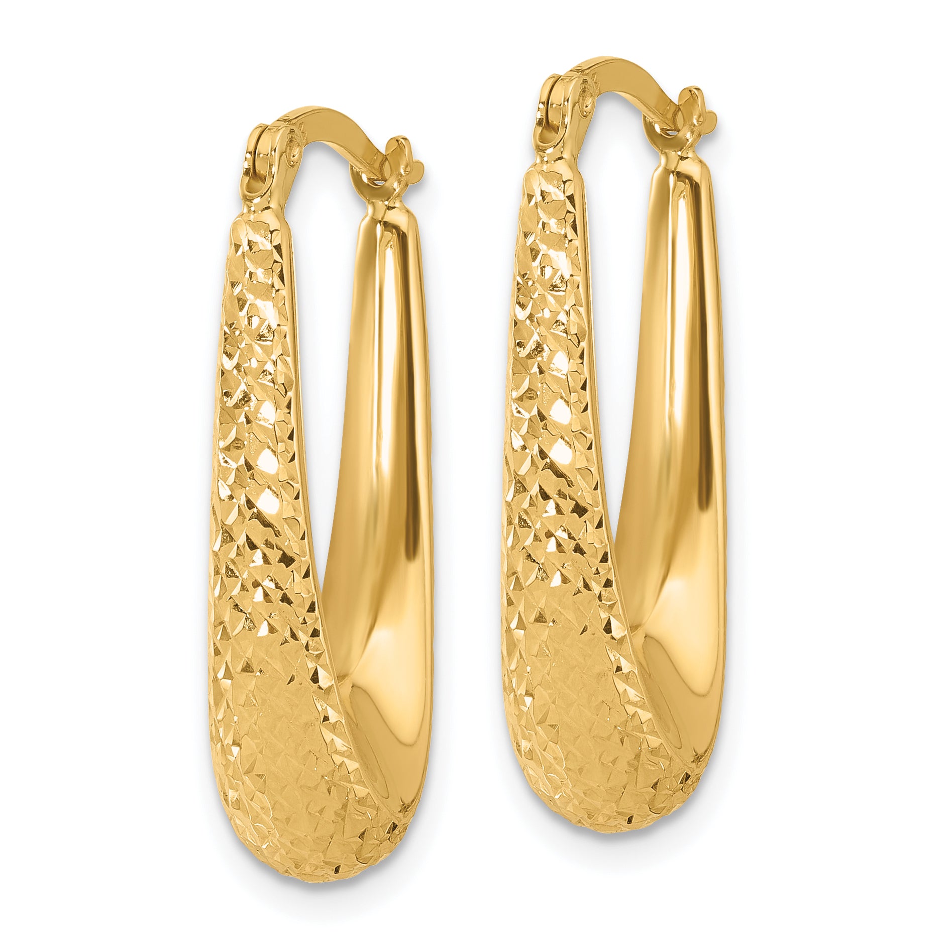 14K Yellow Gold Polished And Diamond Cut Hoop Earrings