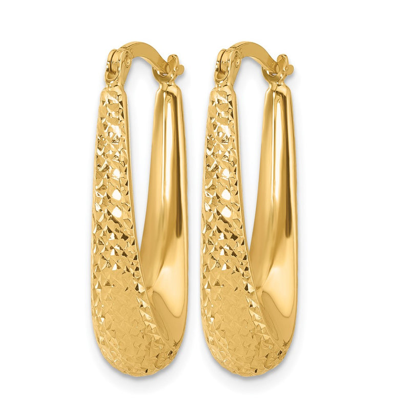 14K Yellow Gold Polished And Diamond Cut Hoop Earrings