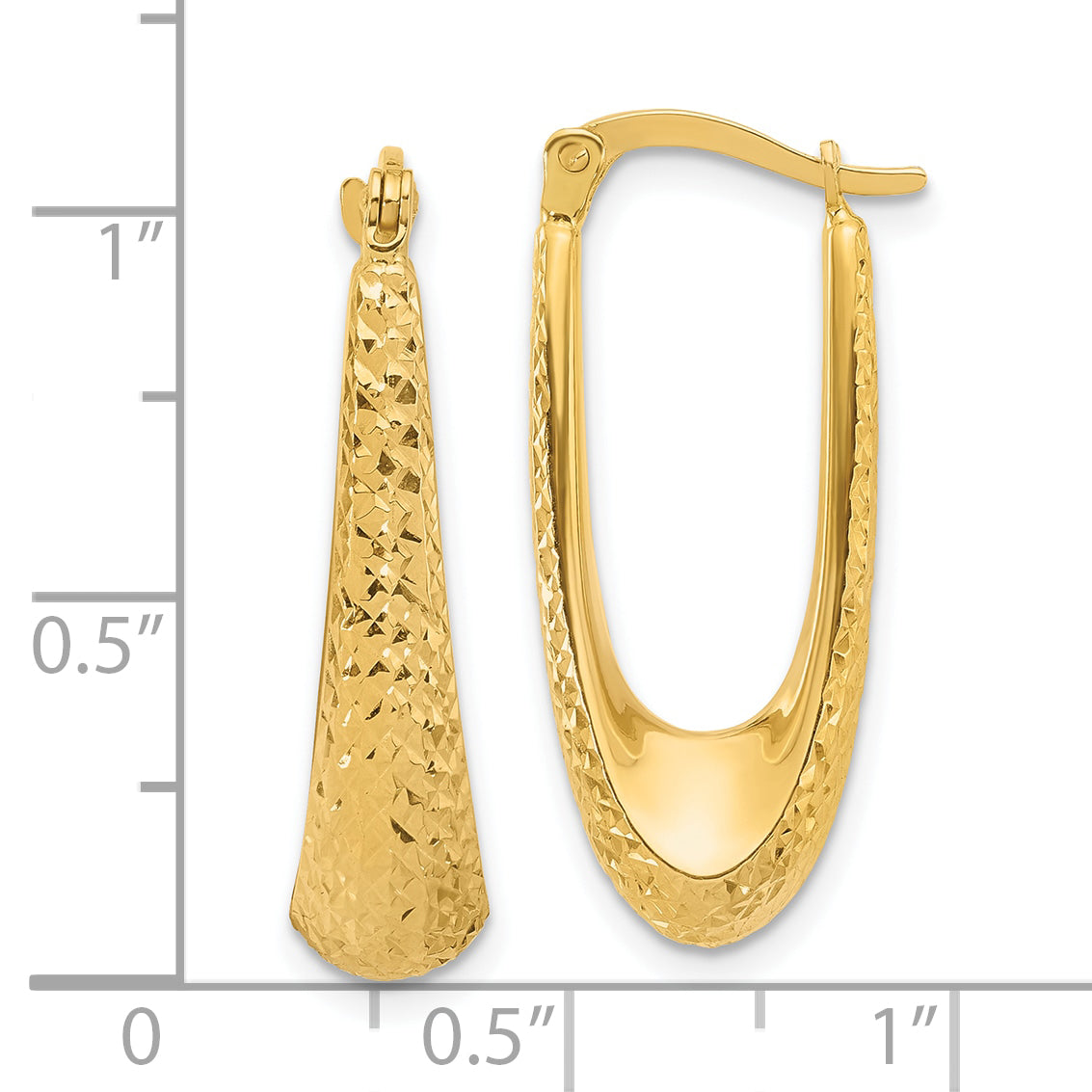 14K Yellow Gold Polished And Diamond Cut Hoop Earrings
