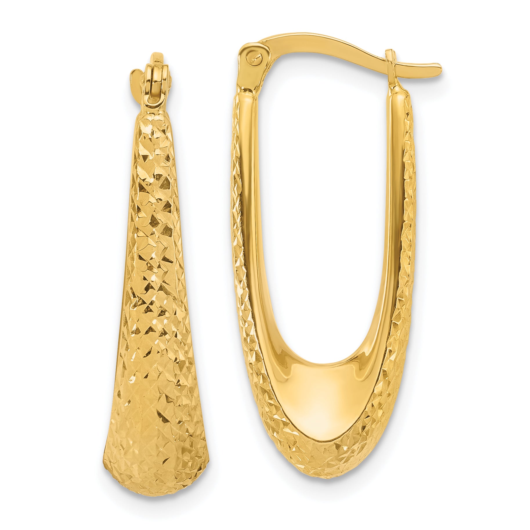 14K Yellow Gold Polished And Diamond Cut Hoop Earrings