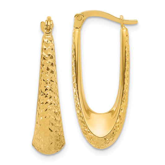 14K Yellow Gold Polished And Diamond Cut Hoop Earrings