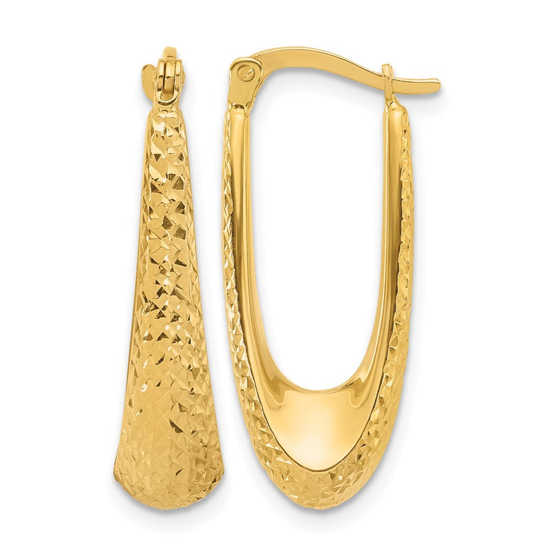14K Yellow Gold Polished And Diamond Cut Hoop Earrings