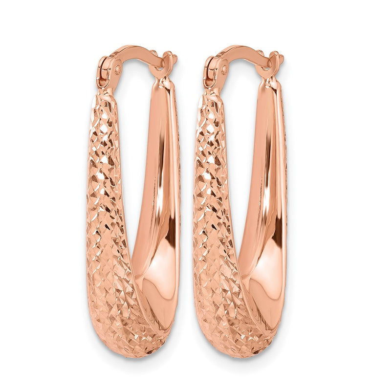 14K Rose Gold Polished And Diamond Cut Hoop Earrings