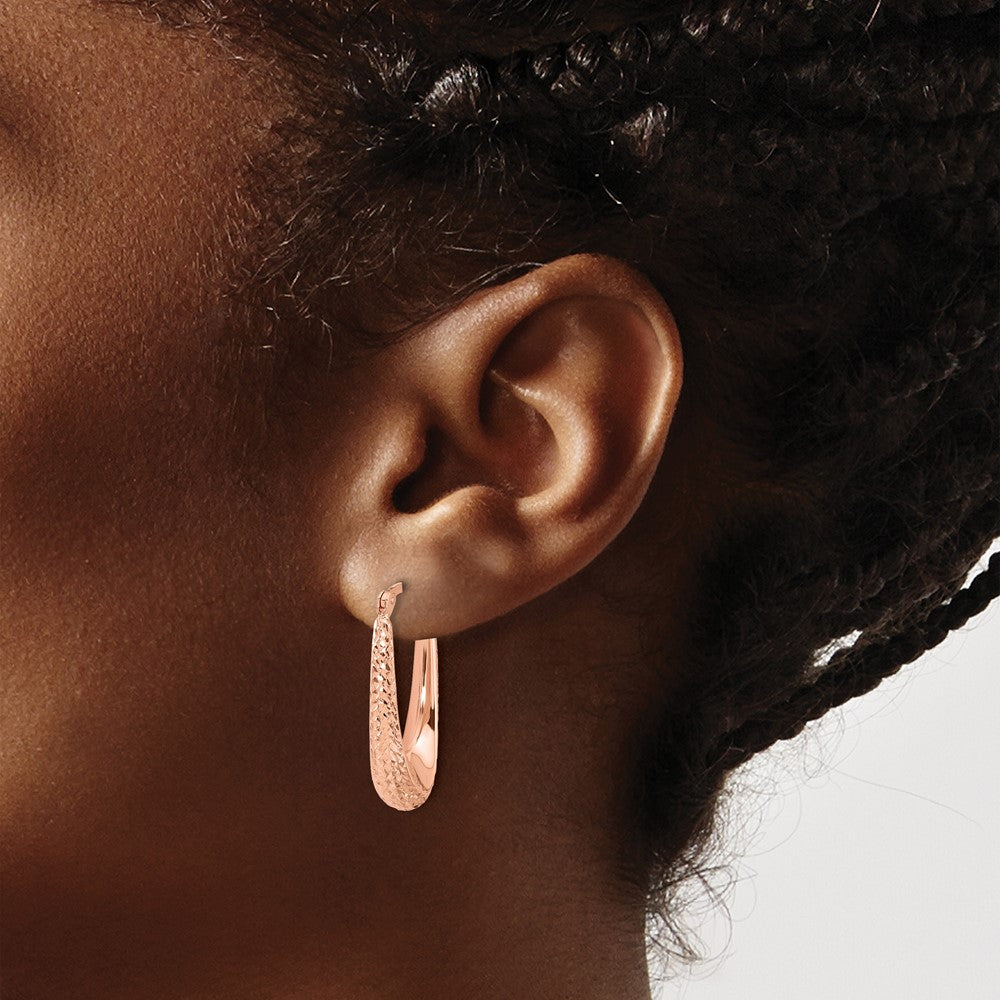 14K Rose Gold Polished And Diamond Cut Hoop Earrings