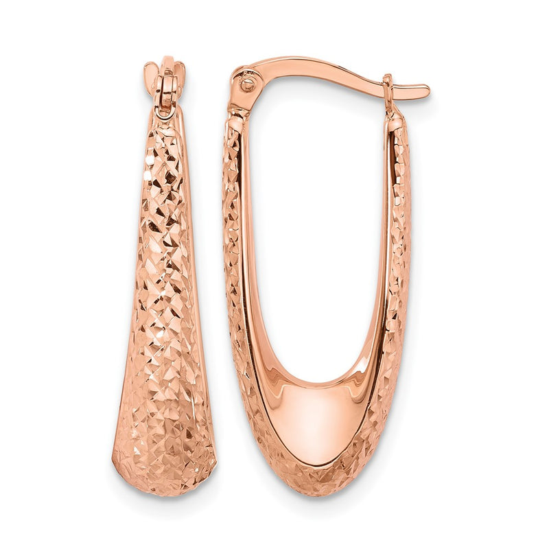 14K Rose Gold Polished And Diamond Cut Hoop Earrings