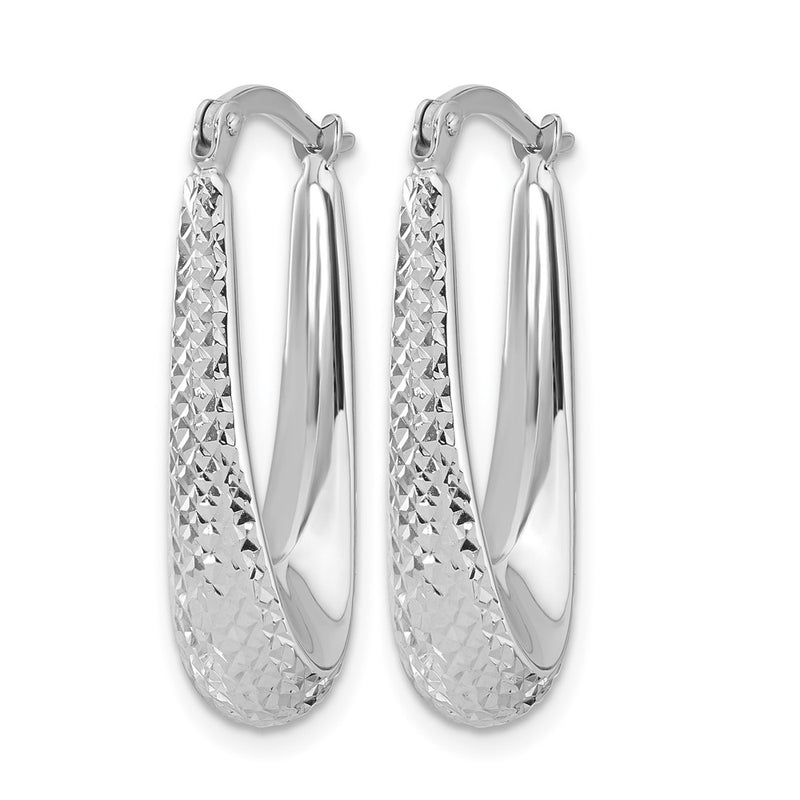 14K White Gold Polished And Diamond Cut Hoop Earrings