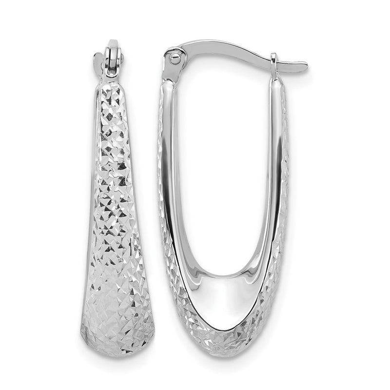 14K White Gold Polished And Diamond Cut Hoop Earrings