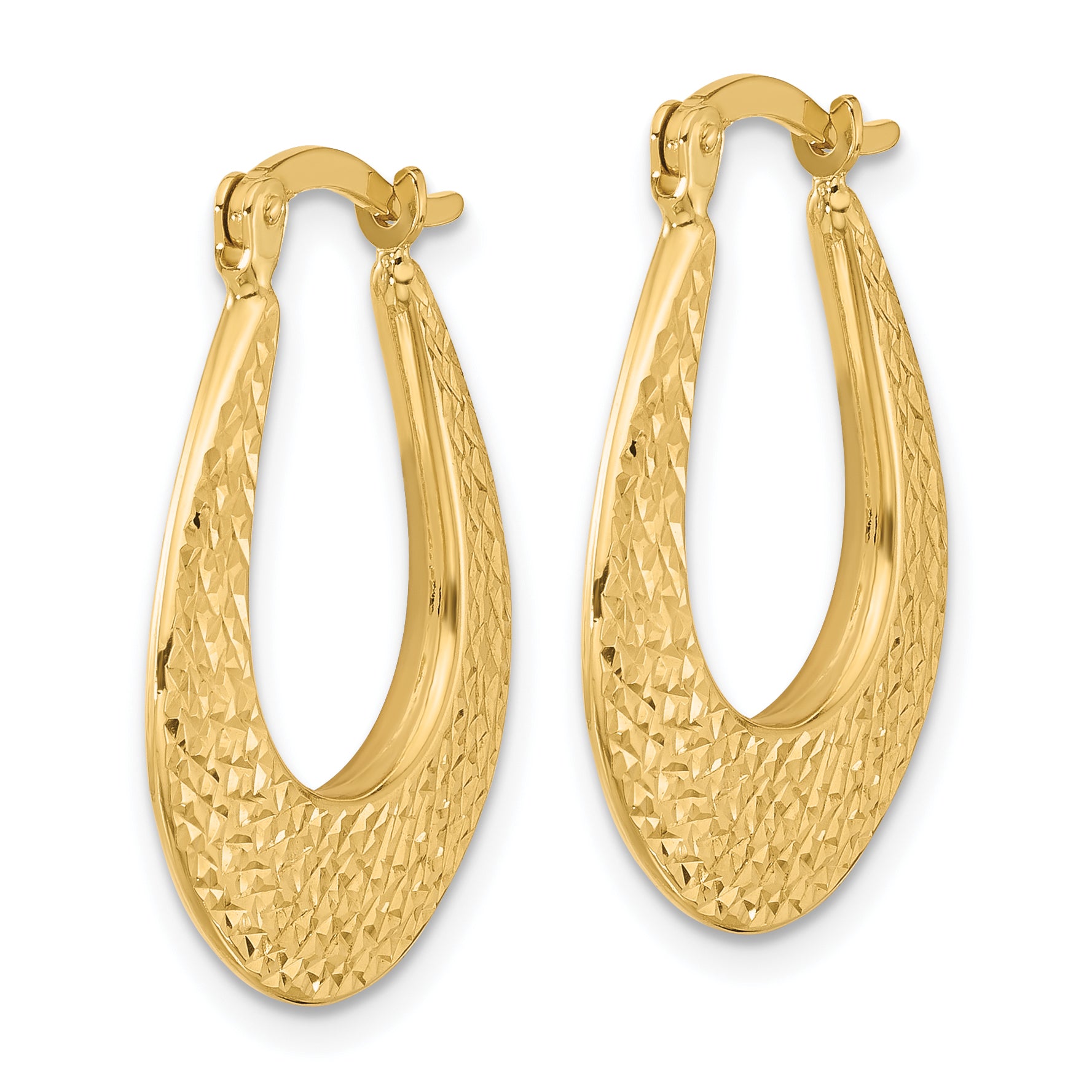 14K Yellow Gold Polished And Diamond Cut Hoop Earrings