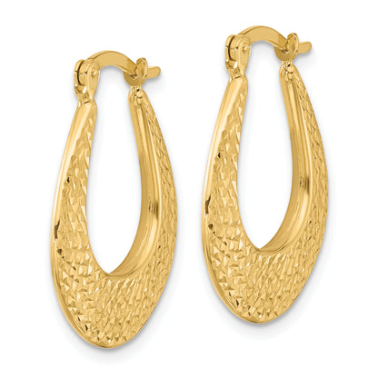 14K Yellow Gold Polished And Diamond Cut Hoop Earrings