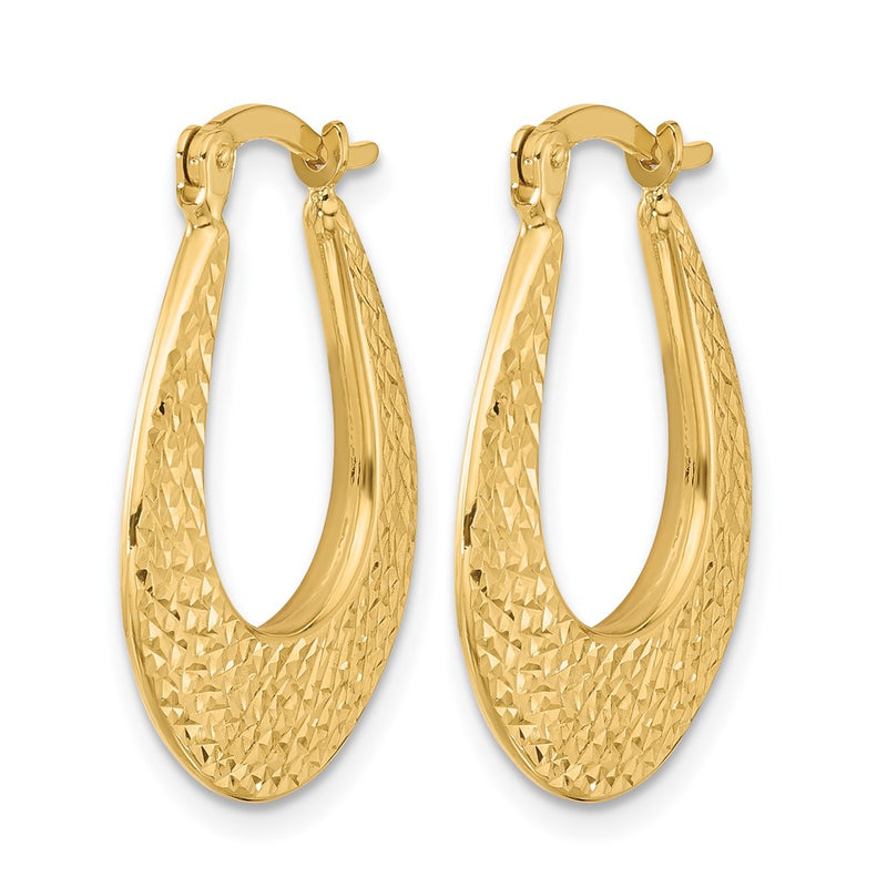 14K Yellow Gold Polished And Diamond Cut Hoop Earrings