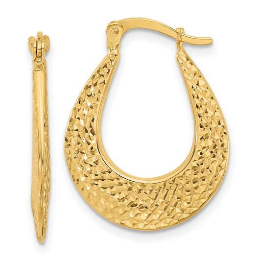 14K Yellow Gold Polished And Diamond Cut Hoop Earrings