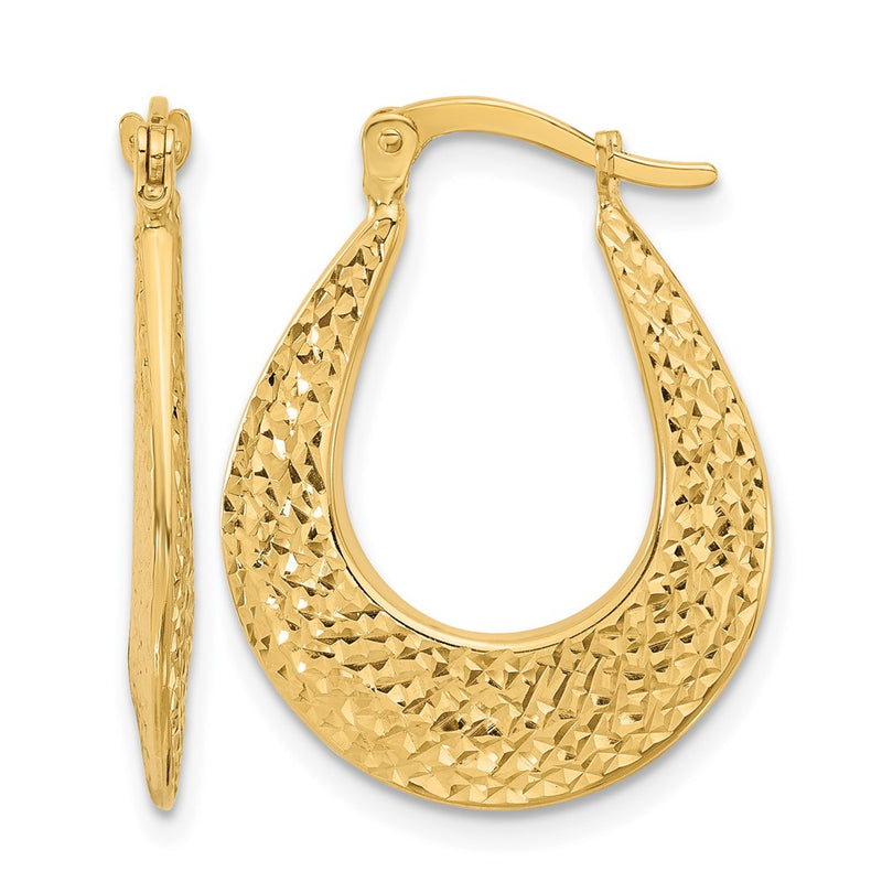 14K Yellow Gold Polished And Diamond Cut Hoop Earrings