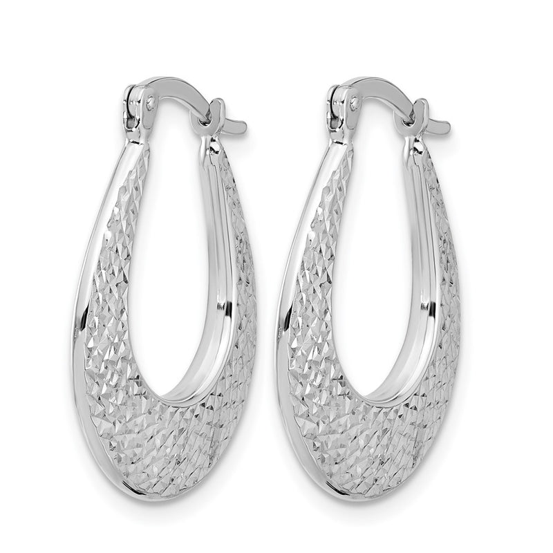 14K White Gold Polished And Diamond Cut Hoop Earrings