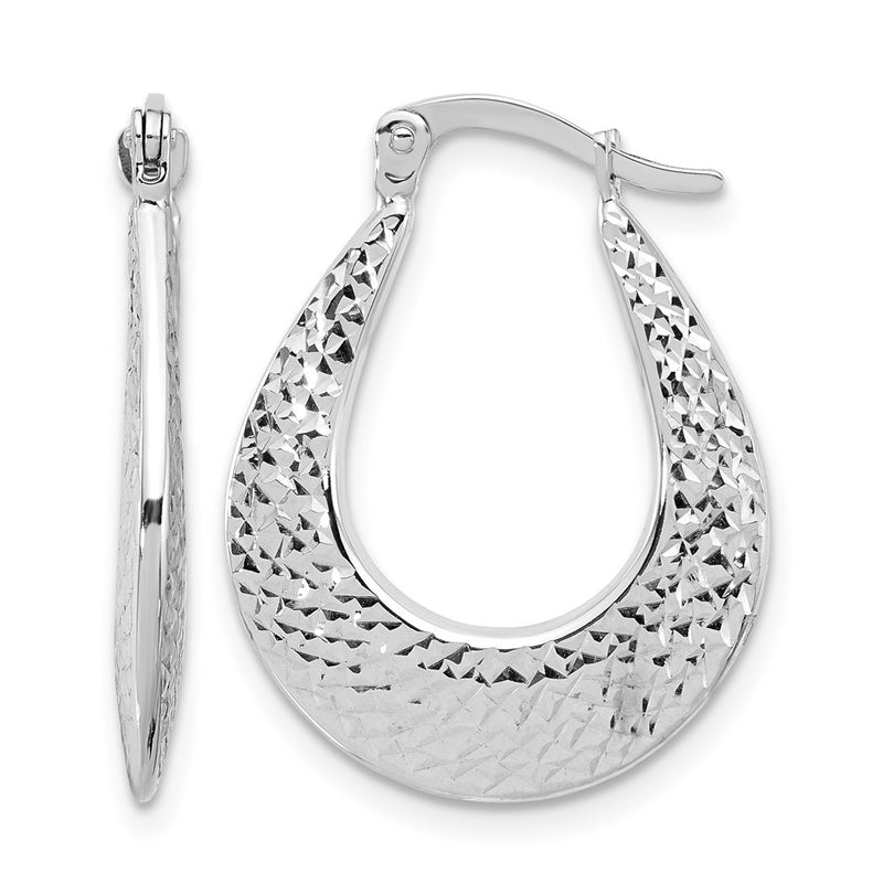 14K White Gold Polished And Diamond Cut Hoop Earrings