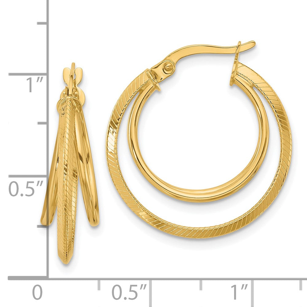14K Yellow Gold Polished And Textured Triple Row Hoop Earrings