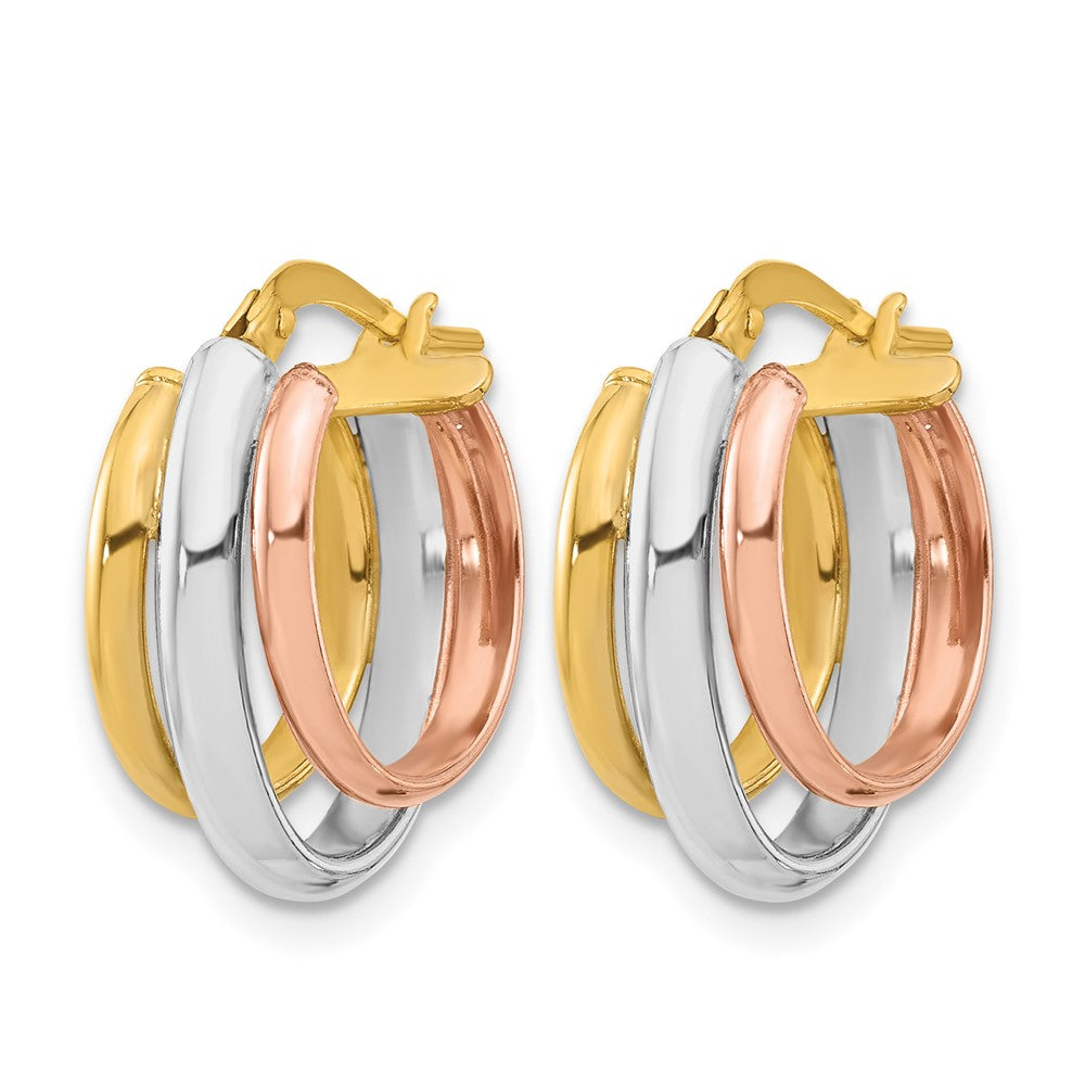 14K Yellow & Rhodium With White And Rose Gold Plating Polished 3 Row Oval Hoop Earrings