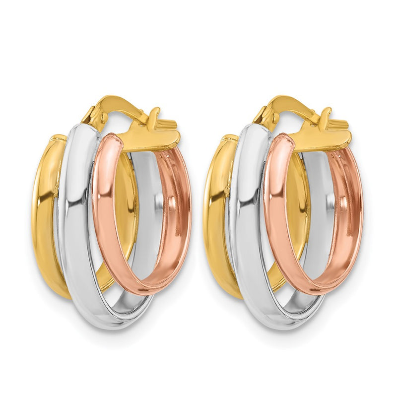 14K Yellow & Rhodium With White And Rose Gold Plating Polished 3 Row Oval Hoop Earrings