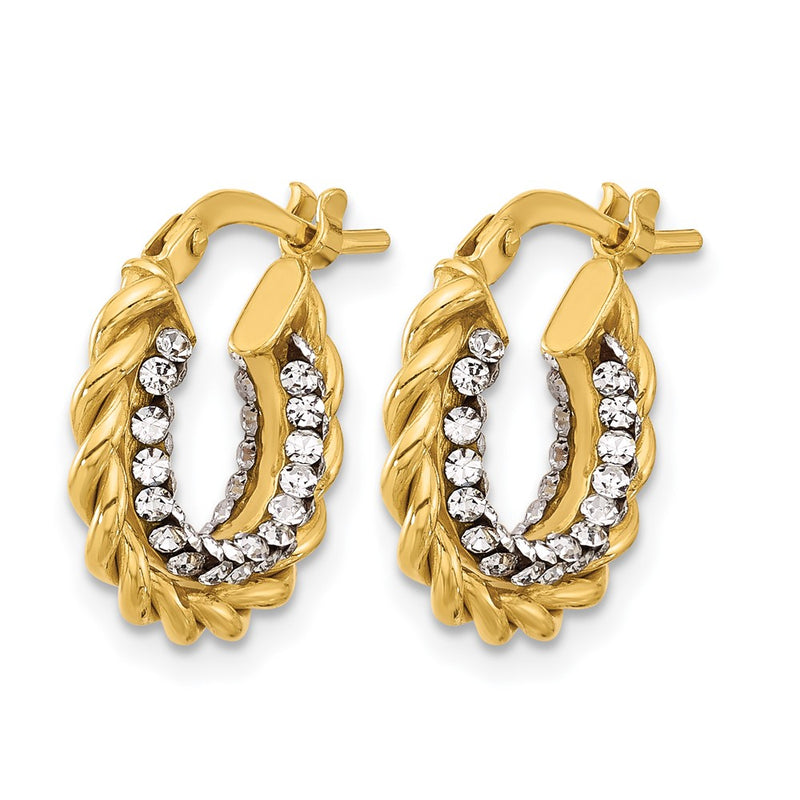 14K Yellow Gold Polished With Crystals Twisted Hoop Earrings