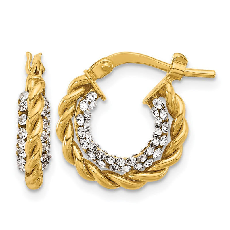 14K Yellow Gold Polished With Crystals Twisted Hoop Earrings
