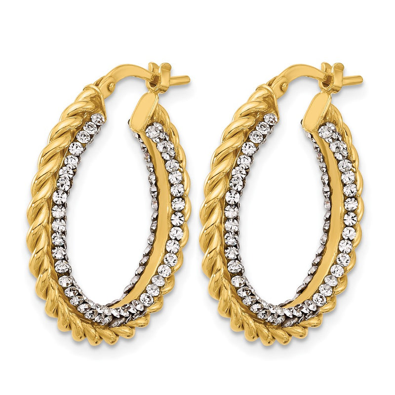 14K Yellow Gold Polished With Crystals Twisted Hoop Earrings
